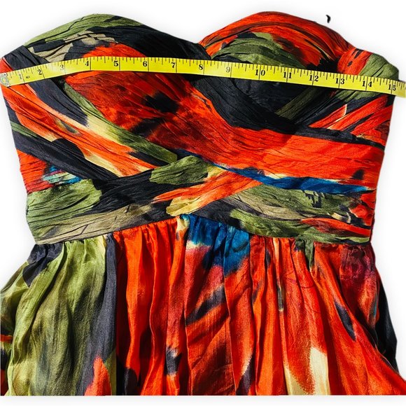 Silk Multicolor  Floral Gown Strapless Formal Dress - Picture 7 of 8
